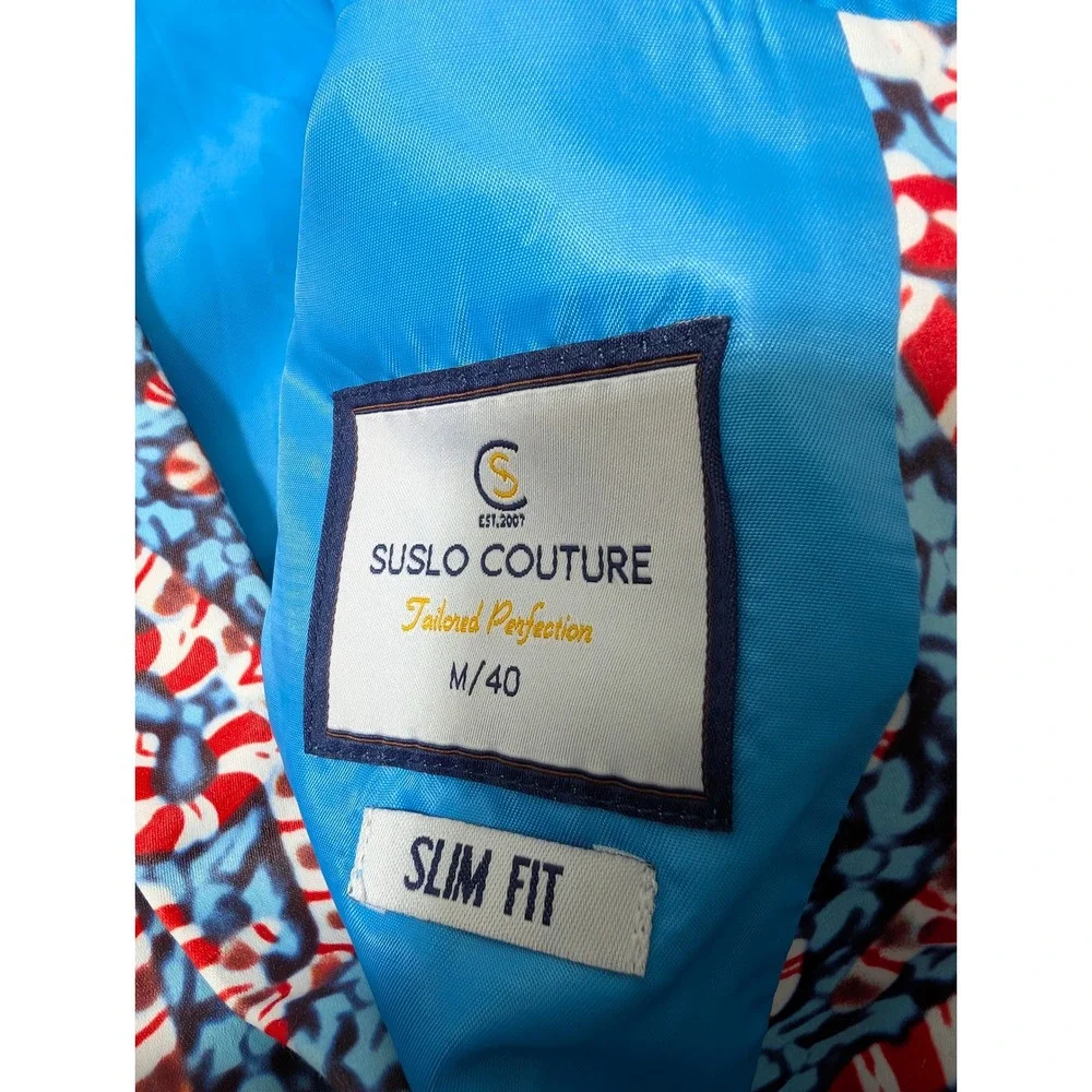 NEW! Suslo Couture Blazer Mens Med Blue Candy Cane Christmas Holiday CJ901-5 NWT